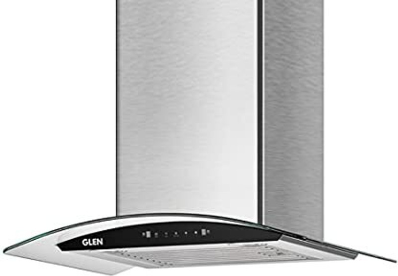 Glen 6063 Kitchen Chimney With Curved Glass Baffle filter 60cm Auto Clean Wall Mounted Silver 1200 CMH Chimney