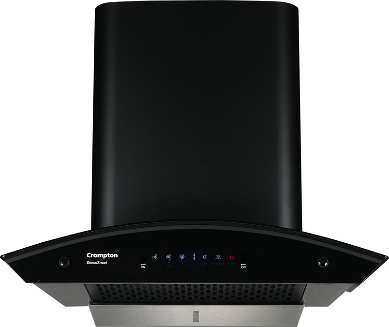 Crompton CHD-SSC60FLE-MBL Auto Clean Curved Glass 60 cm| Low Noise Wall Mounted Chimney  (Midnight Black 1210 CMH)