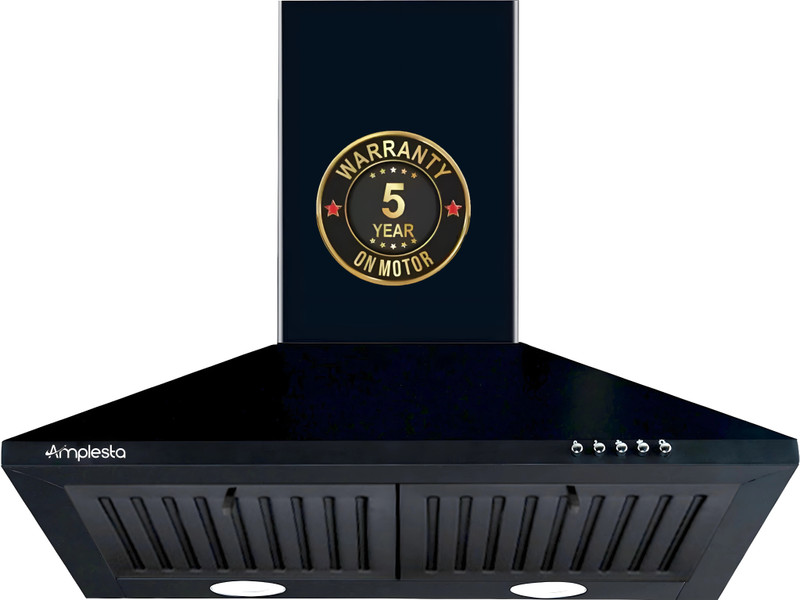 Amplesta EcoFlow 60cm Pyramid Kitchen chimney, 1150 CMH, Baffle Filter, 130W Copper Motor Wall Mounted Black 1150 CMH Chimney