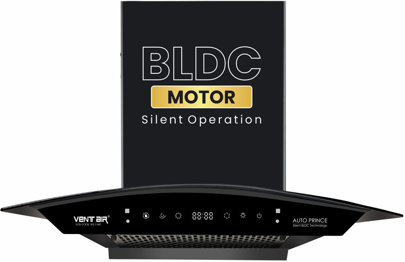 Ventair Chimney Auto Prince BLDC 60 cm | Super Silent | BLDC Motor | 9 Speed Smart Auto Clean Wall Mounted Black 1500 CMH Chimney