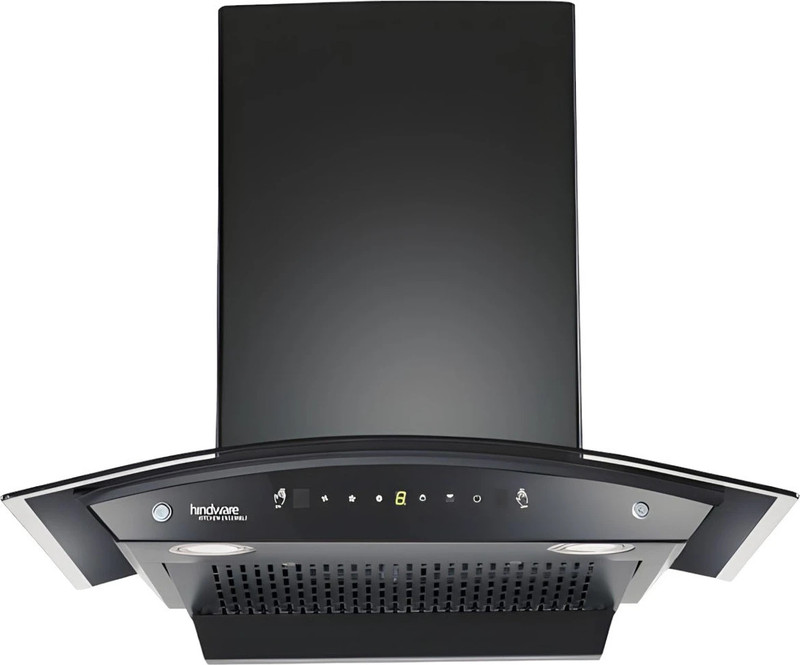 Hindware DIVINA 75 | Filter-Less | Powerful Suction | 3 Speed Gesture Control | Auto Clean Wall Mounted Black 1200 CMH Chimney