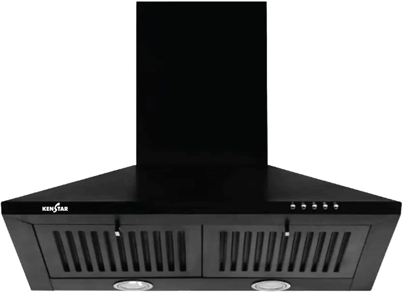 Kenstar VENTI PRO PYRAMID 60CM |Twin Baffle Filter | Energy Efficient LED Light | Powerful Suction | Wall Mounted Black 1000 CMH Chimney