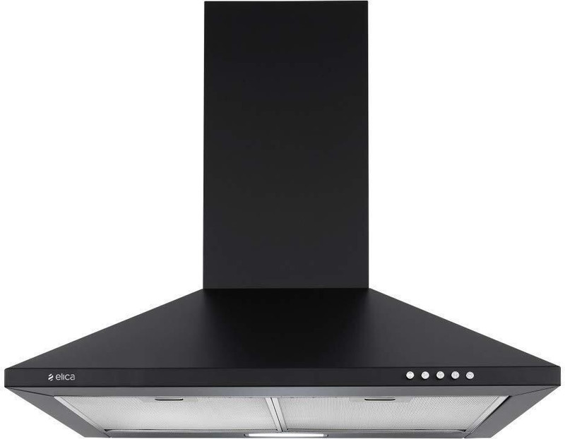 Elica Strip CF 60 Nero Pyramid Shape 60cm| 3 Layer Mesh filter|Powerful suction |Low Noise |LED Lamp | Push Button Control Wall Mounted Black 880 CMH Chimney