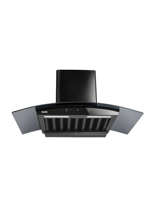Glen ISPA AC BL 90 1200 1200 CMH 90 cm Curved Glass 90 cm|Digital Display|Touch & Gesture Control| Autoclean| Filterless|Powerful Suction | Low Noise Auto Clean Chimney(Wall Mounted, Black)