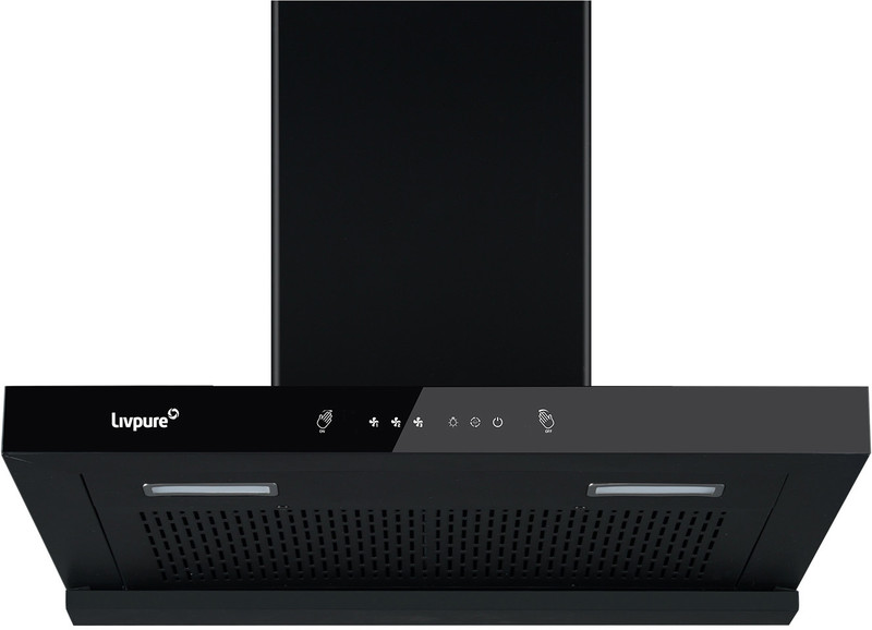 LIVPURE Elega-60 Auto Clean Curved Glass 60 cm| 6 Years Motor Warranty|Heat Autoclean| Gesture Control| Baffle Filter|Powerful Suction | Low Noise Wall Mounted Black 1300 CMH Chimney