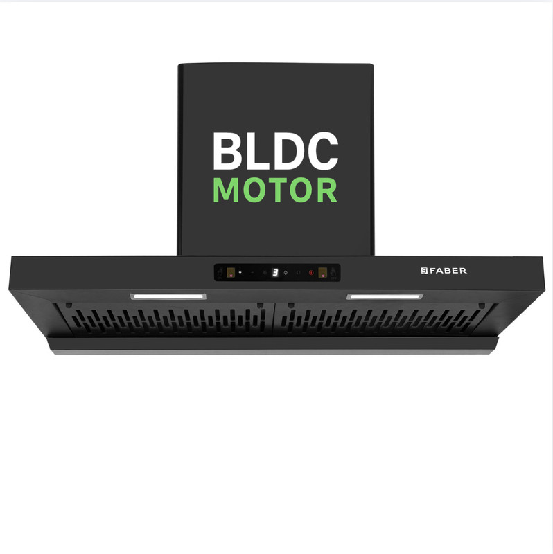 FABER Atom 90cm 1500m³/hr BLDC Autoclean Filterless T-Shape Chimney Auto Clean Wall Mounted Black 1500 CMH Chimney
