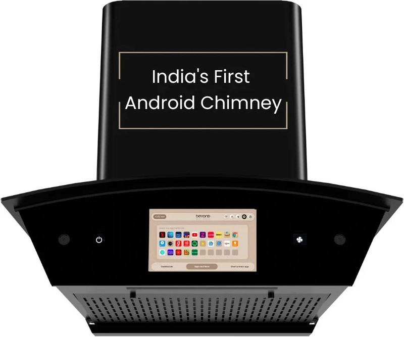 Beyond Appliances Asteria 60cm Android Chimney Filter-Less Auto Clean Filterless |Smart Screen & Speaker | Touch Control | Android Chimney Wall Mounted Black 1408 CMH Chimney