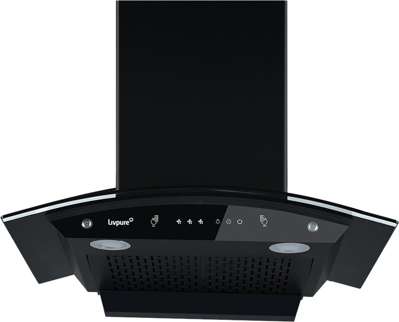 LIVPURE Elega-60 Auto Clean Curved Glass 60 cm| 6 Years Motor Warranty|Heat Autoclean| Gesture Control| Baffle Filter|Powerful Suction | Low Noise Wall Mounted Black 1300 CMH Chimney