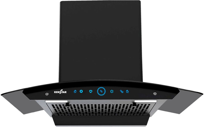 Kenstar Smoke Zero 90 1200 CMH 90 cm | Curved Glass | Filterless | 3 Speed Motion Sensor with Touch Controls | Powerful Suction | Outer Oil Collector | Energy Saving LED Lights | Auto Clean Chimney(Wall Mounted, Black)