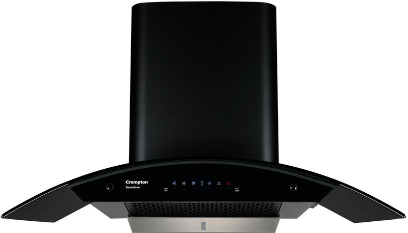 Crompton CHD-SSC90FLE-MBL Auto Clean Curved Glass 90 cm| Low Noise Wall Mounted Midnight Black 1360 CMH Chimney