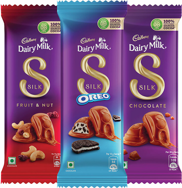Cadbury Dairy Milk Silk Small Chocolates Combo,(2XSilk Plain 60g, 2XSilk Oreo 60g & 2XSilk Fruit & Nut 55g) Bars