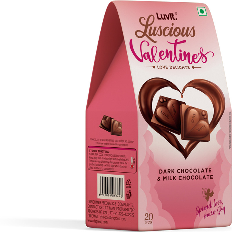 LuvIt Luscious Valentine's Love Delights|Heart Shaped Milk & Dark Chocolates Gift Bars(180 g)