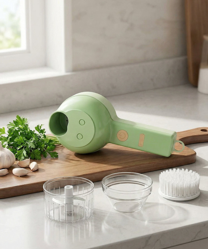 Holy Delight 4 in 1 Portable Electric Vegetable Cutter Set,Food Processor for with Brush Electric Vegetable & Fruit Grater & Slicer(1pcs 4 in 1 Handheld Electric Vegetable Cutter Set)