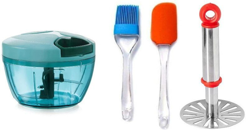 Flipkart SmartBuy Unique Chopper Set Masher, Spatula Brush & 450ml Green Vegetable Chopper(1 * Chopper, 1 *Spatula, 1 *Brush, 1 *Masher)