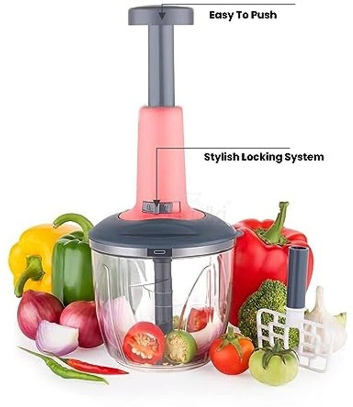 REETI 800 ml Push hand chopper for cutting and slice in kitchen Vegetable & Fruit Chopper(A JAR, HANDLE FOR PRESS, BLADE)