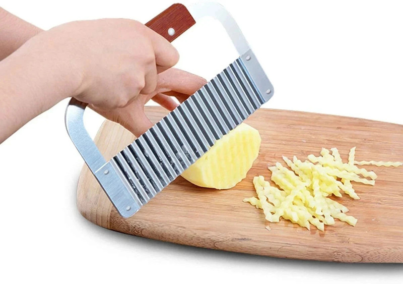 Dweloric by - Crinkle Cutter Tool for Veggies Steel French Fry Cutter for Potato Chip Potato Chopper(1 Pcs Crinkle Cutting Tool French Wood)