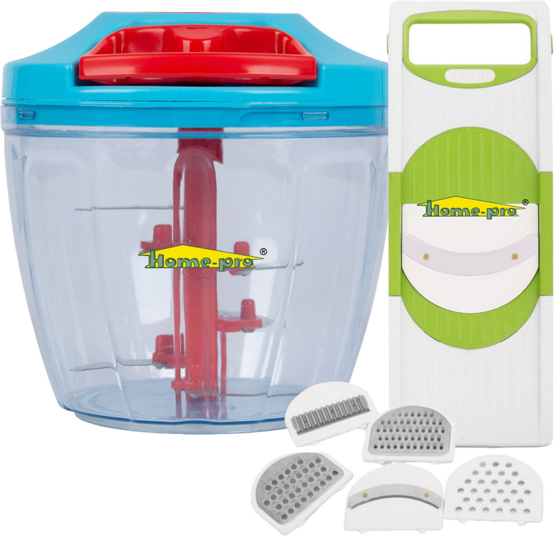 Home-pro Slicer & Grater | 1000 ML Capacity Hand Chopper | Vegetable & Fruit Chopper(Chopper 1000ML & 6 in 1 Slicer)