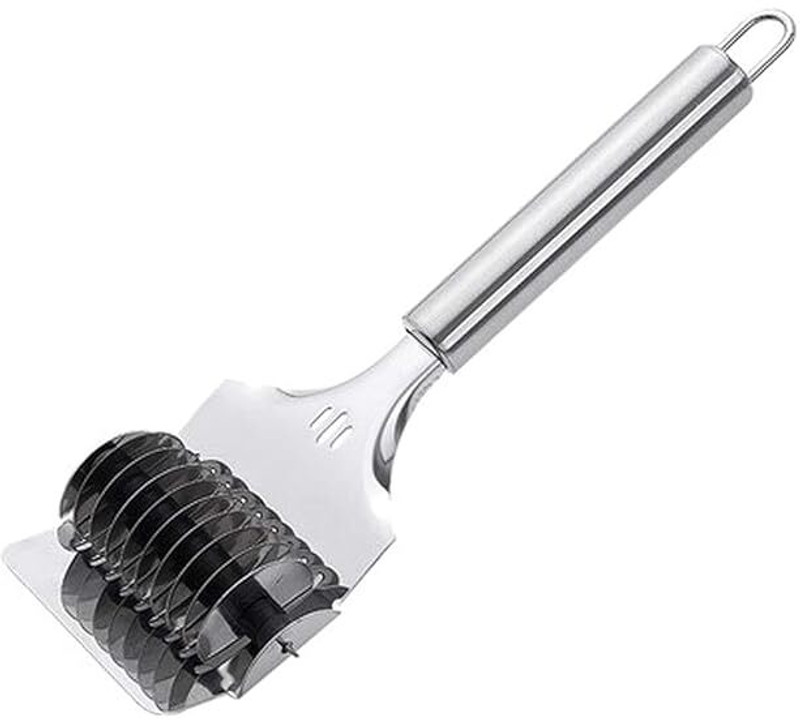 KUMISHRI Stainless Steel Pasta Cutter Wheel with Multi Blade Roller | Manual Dough Slicer Pastry Cutter