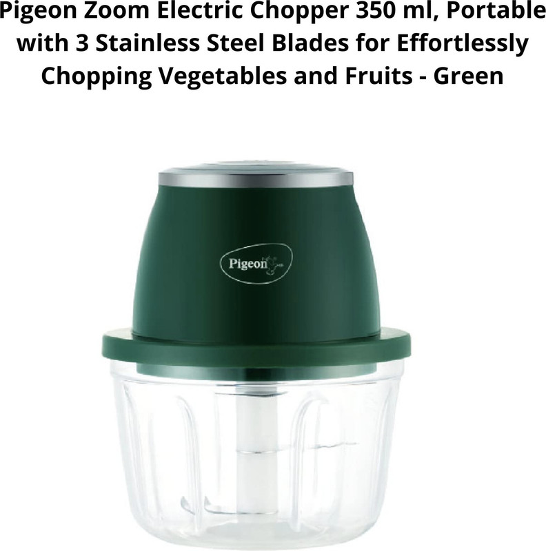 Pigeon Zoom 350 ml Portable, 3 Stainless Steel Blades (Green) Vegetable Chopper(User Manual, Data Cable, Electric Chopper 250 ml (blue))