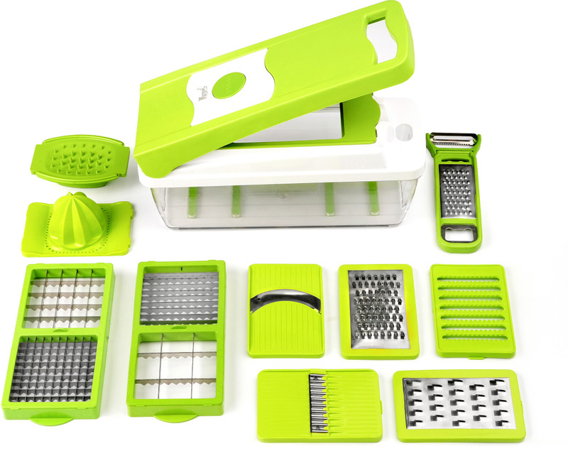 Royalkitchenware 14 in 1 Multipurpose Chopper For Kitchen, Home & Restaurant Vegetable & Fruit Chopper(4 zigzag and 6 cutting blades, 3 in 1 Peeler, 1 Unbreakable Container Lid)