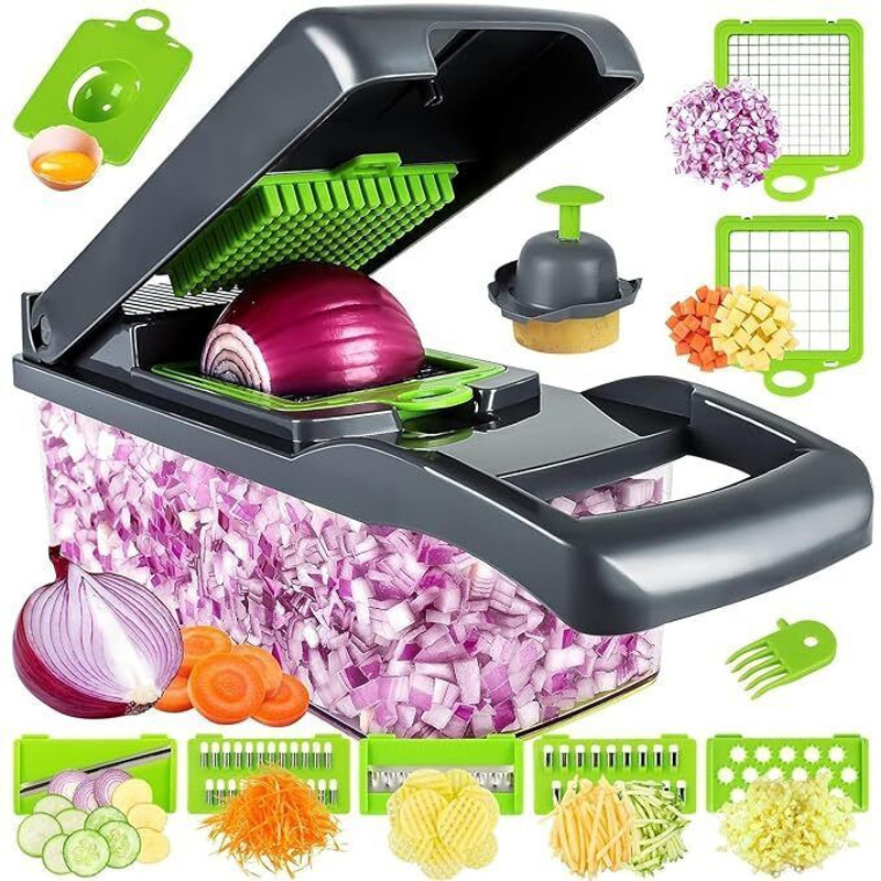 choppering by N/A Vegetable Chopper, Onion Chopper 14 in 1 Multifunctional Food Chopper Vegetable & Fruit Chopper(1 Chopper set, 16* OTHER BLADE)