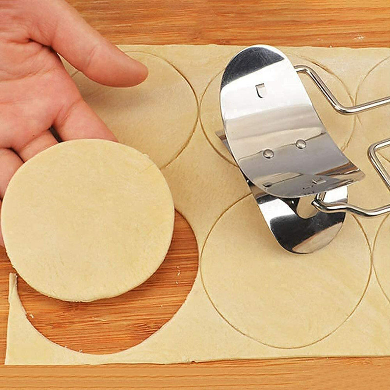 Prahant Stainless Steel Big Size Puri Cutter Roller 360* Degree Dough Circle Roller Cookie Cutter