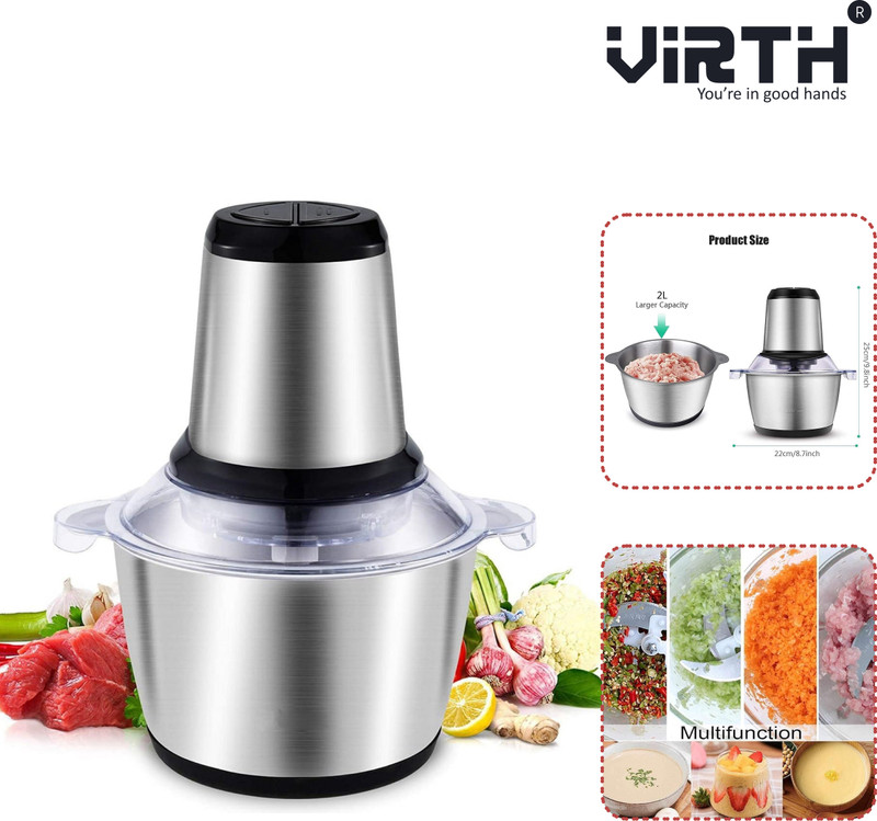 VIRTH by VIRTH Electric Meat Grinder 2L Multi Function Stainless Steel Vegetables 2-Speed Electric Vegetable & Fruit Chopper(1 Chopper)