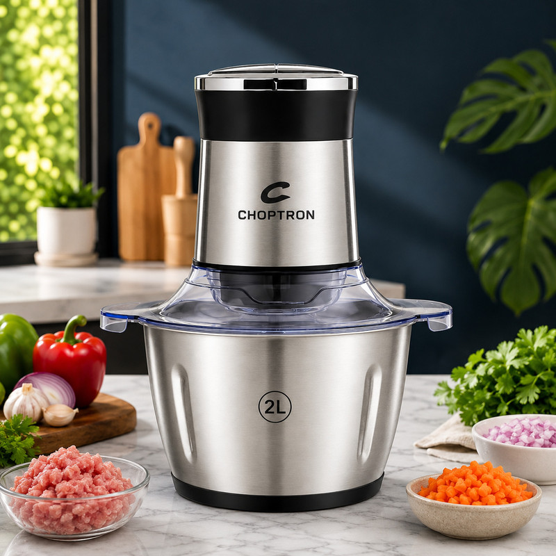 CHOPTRON 2L Electric Food Chopper with Stainless Steel Bowl for Vegetables, Meat & Nuts Electric Vegetable & Fruit Chopper(1 CHOPPER)