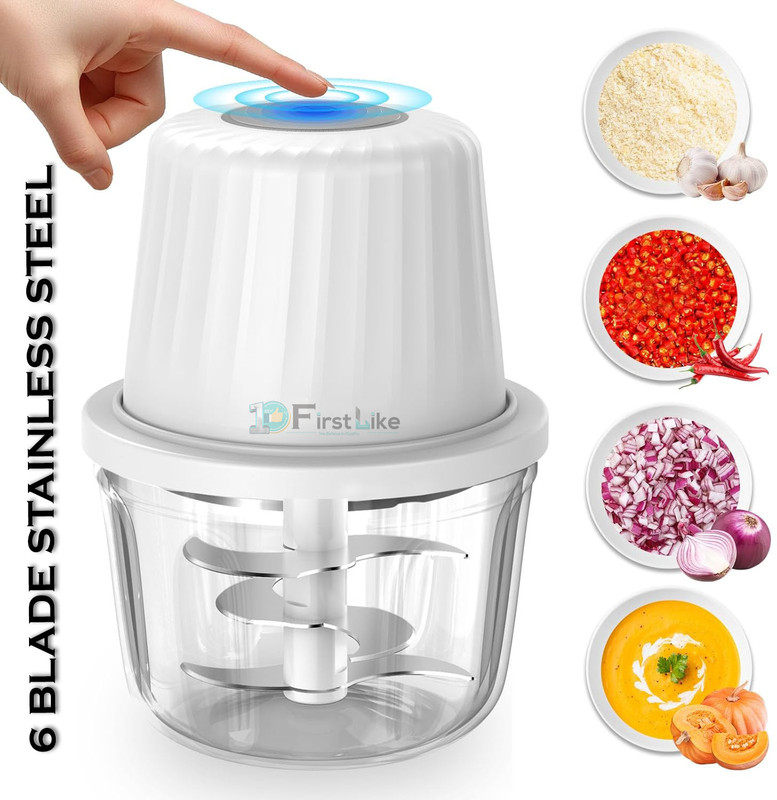 FIRSTLIKE 400ML Rechargeable Mini Electric Chopper with Stainless Steel Blades for Kitchen Electric Vegetable & Fruit Chopper(1 Chopper, 1 Charging Cable)
