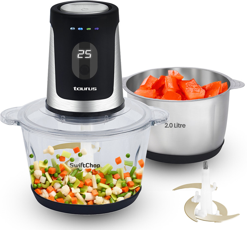 TAURUS Electric Vegetable & Fruit Chopper(1 Eletric Chopper Motor, Spatula, Non Slip Pad, Steel Bowl)