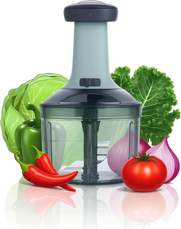 MAGICSPOON Hand Press Push Chopper with 4 Blades for Chopping Vegetables & Fruits (900 ml) Vegetable & Fruit Chopper(1 - Push Chopper)