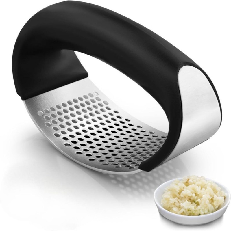 MISHTINCREATION Stainless Steel Garlic Press Rocker, Garlic Presser, Manual Garlic Press(Black)