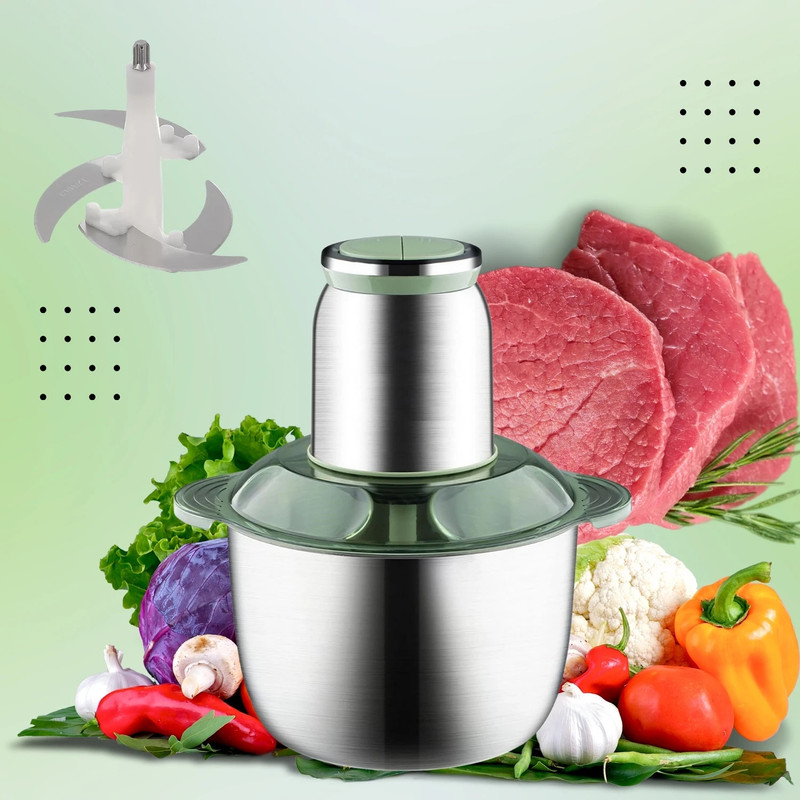 Shikshapatri 2L Food Processor Mincer Slicer Vegetable Machine,Electric Meat Grinder home use Electric Vegetable & Fruit Chopper(1 x Mixer Grinder, 1 x Lid, 1 x Non Slip Pad, 1 x 4 stainless steel blades, 1 x Bowl)
