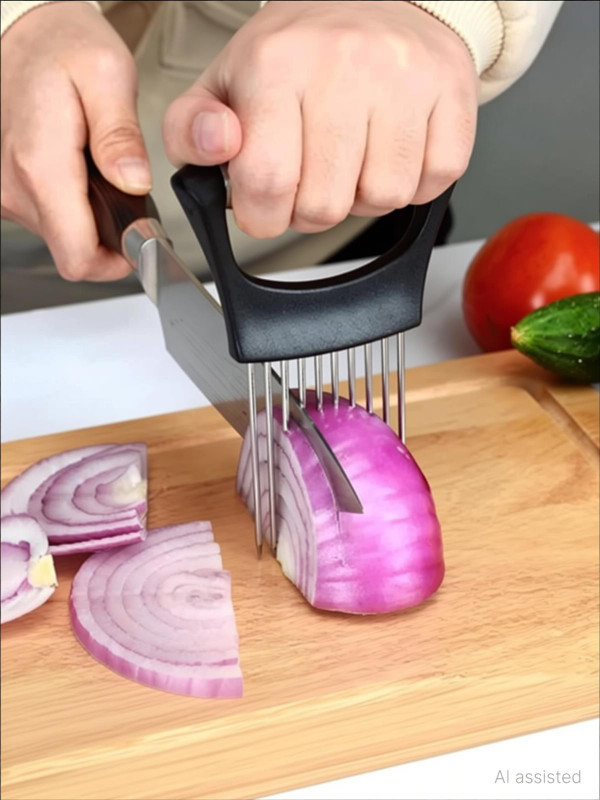 PRM by PRM Onion Slicer Cutter Vegetable Chopper with Stainless Steel Vegetable Tools Tomato Cutter Kitchen Gadgets Onion Holder for Slicing ,Odor Remover Perfect for Potato, Tomato(pack of 1) Vegetable & Fruit Chopper(NA)