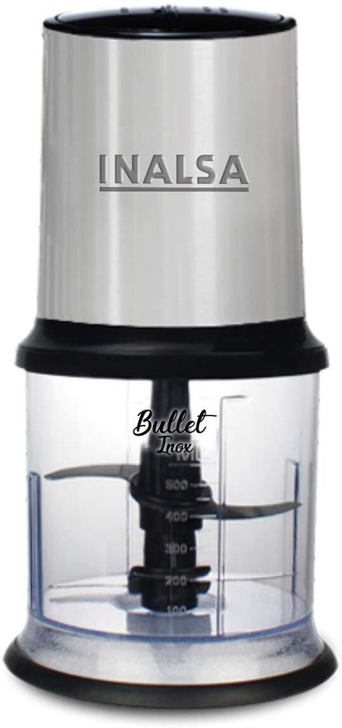 Inalsa Bullet Inox 450 Watts Motor Electric Vegetable & Fruit Chopper(Main Unit, Double Layer Blade,Processing Bowl, Bowl Cover Plate, Manual)
