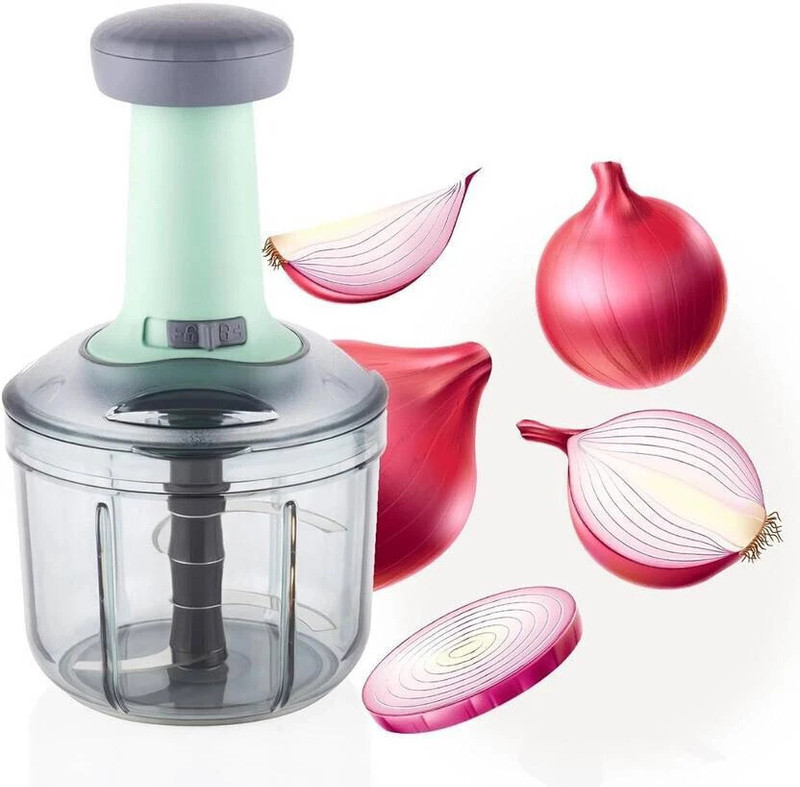 ESKIA by ESKIA Hand Push Chopper 750ML with 4 Stainless Steel Blades for Onion, Garlic, Ginger Vegetable & Fruit Chopper(1 * Chopper)