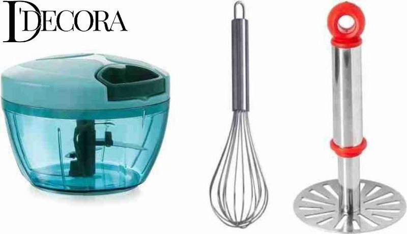 DDecora by AXN Combo Of 450 ML Vegetable Chopper, Stainless-Steel Whisk and Masher Vegetable & Fruit Chopper(3)