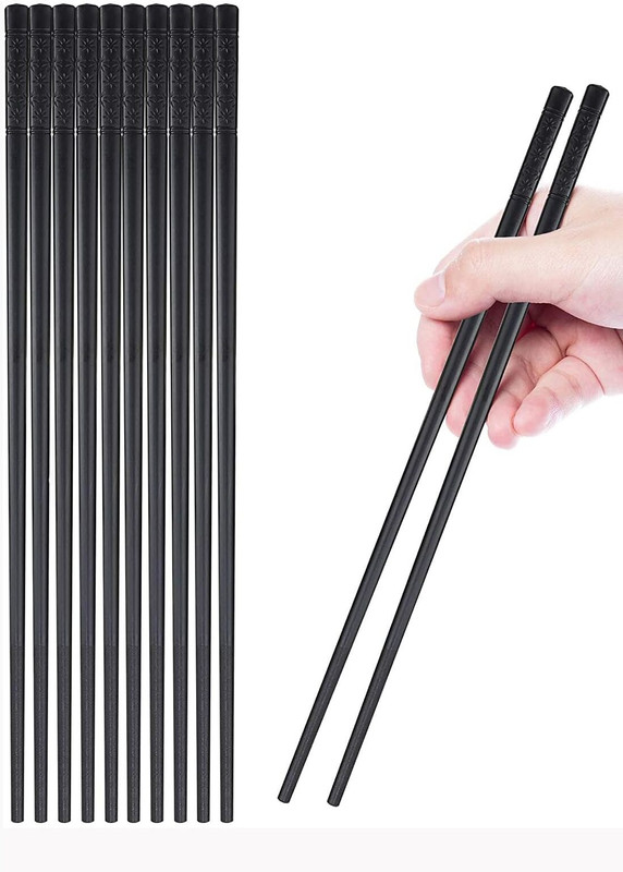 Inovera Eating Plastic Korean Chopstick(Black Pack of 10)