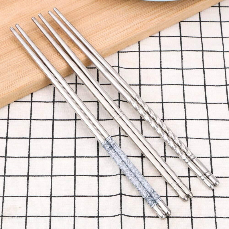 MICASHU Eating, Training, Decorative, Cooking, Chewing Wooden, Steel Chinese, Japanese, Korean, Vietnamese Chopstick(Red, Grey Pack of 4)