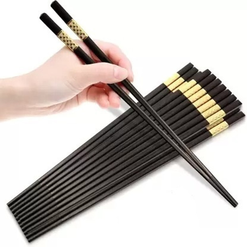 Bekner Eating, Decorative, Training Plastic Japanese Chopstick(Black, Gold Pack of 10)