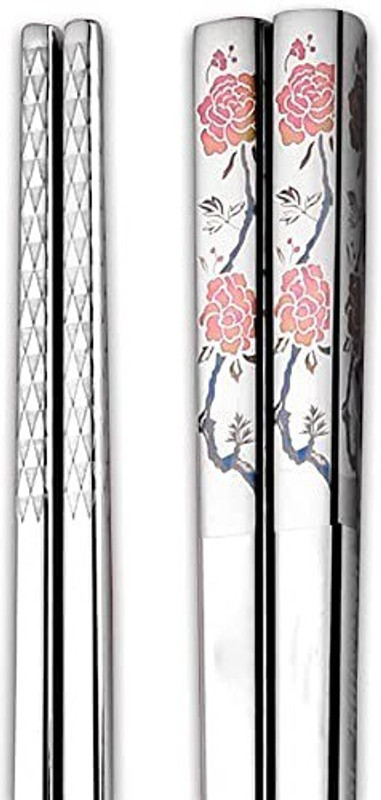 QBLYN Eating Stainless Steel Korean Chopstick(Steel, Green Pack of 10)