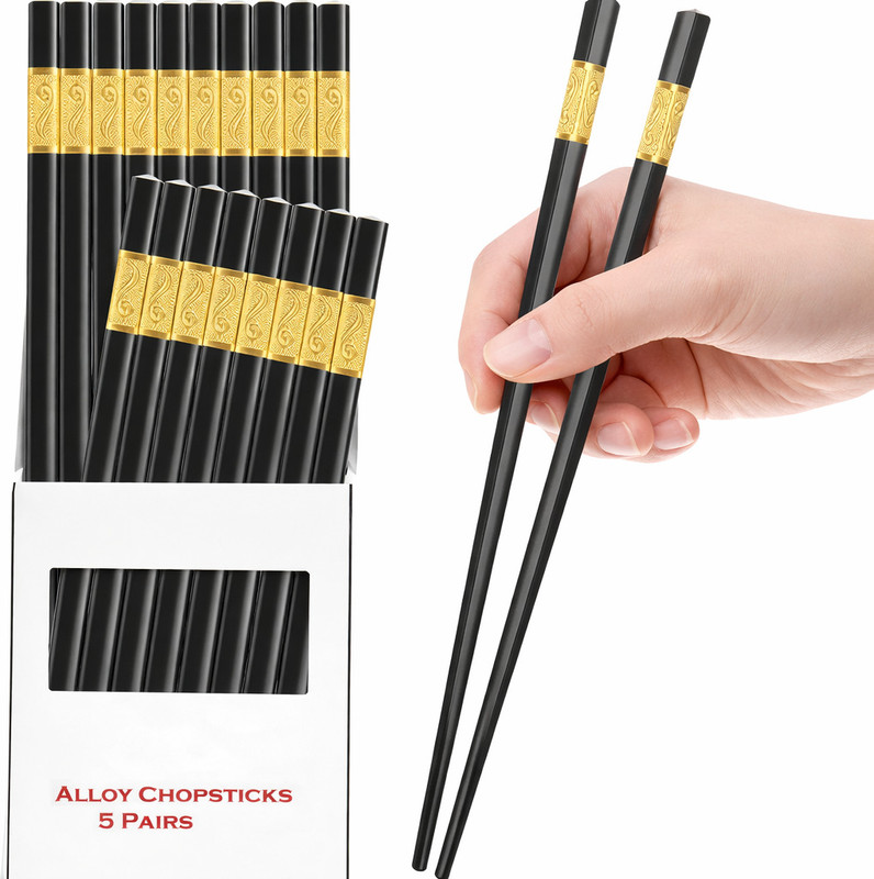 Elhify Eating Crystal Chinese, Japanese, Korean Chopstick(Black, Gold Pack of 10)