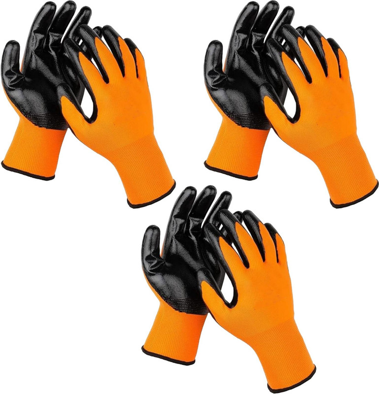 RBGIIT Cut Resistant Hand Gloves Industrial Domestic General Duty Work Hand Gloves S1 Skating Gloves(Orange, Black)