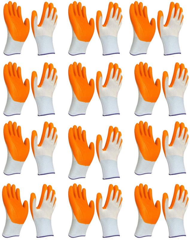 Masox Store Waterproof Gloves Double Coating Nylon Comfortable Safety Gloves for Cleaning K8 Baseball Gloves(Orange)