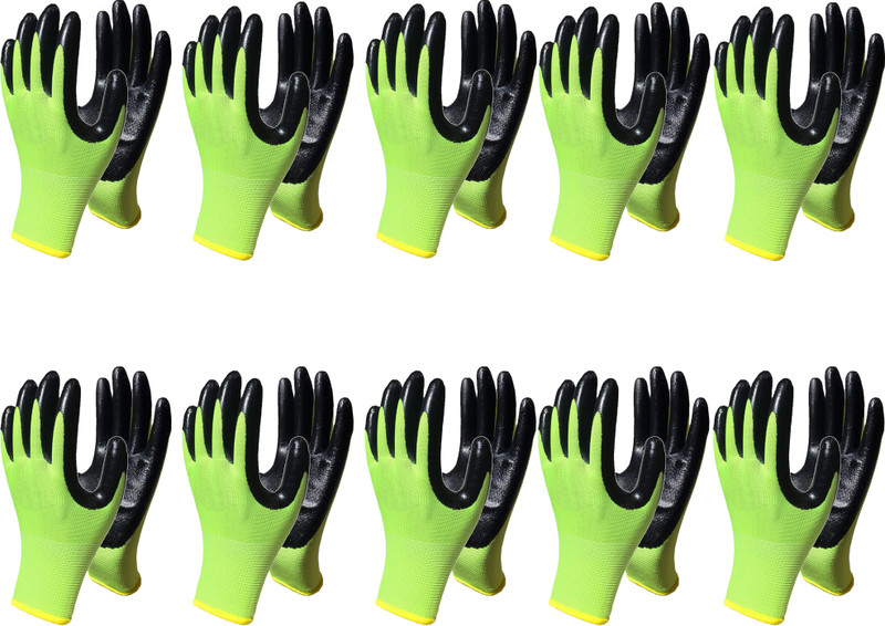 RBGIIT Nitrile Coated Safety Work Hand Gloves Firm Grip for Gardening Men and Women K0 Boxing Gloves(Green, Black)