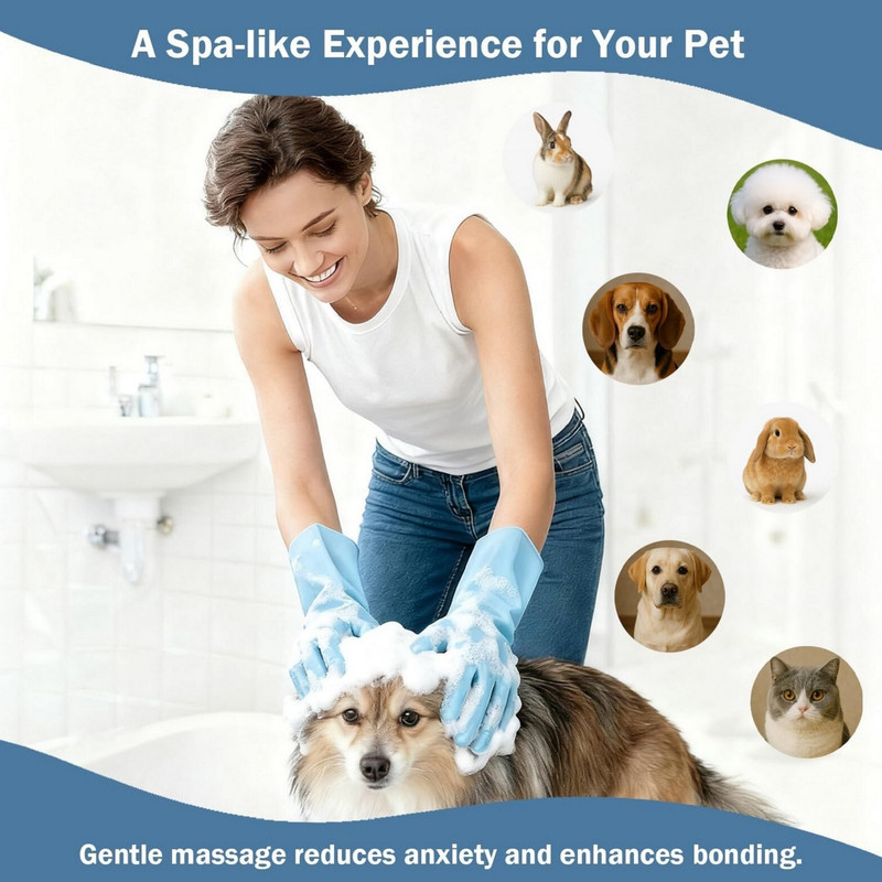 Masox Store Gentle Silicone Pet Grooming Bath Gloves with Deep Cleaning Comfort Design Grooming Gloves for Cow, Dog & Cat, Horse, Donkey, Rabbit, Monkey, Miniature Pig, Turtle(Blue, Fits All)