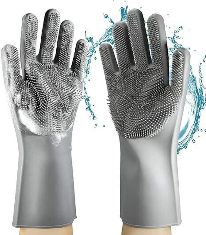 Shreeyogi Pet Grooming Glove 1 Pair Hair Remover Mitt for Pet Massage Fur Bathing Grooming Gloves for Dog & Cat, Horse(Grey, Medium)