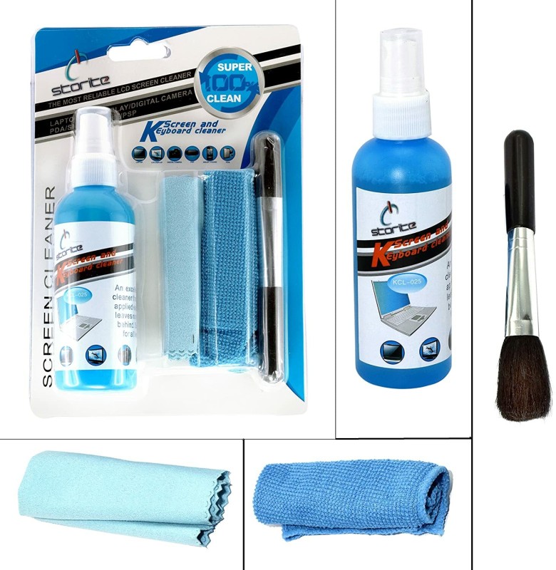 STORITE 4 in 1 Professional Screen Cleaning Kit, Cleaning Brush and 2 Microfiber Cloth for Computers, Laptops(100 ml)