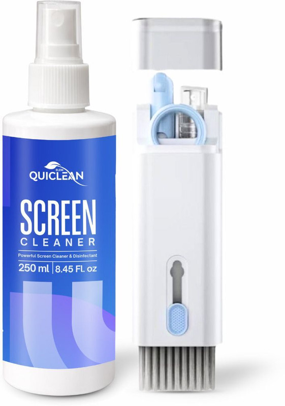 QUICLEAN 7 In 1 Screen Cleaner Kit (250ml) With Cleaning Machine & 350gsm Cloth for Computers, Laptops, Mobiles(Screen Cleaner 250ml with Machine & Cloth)