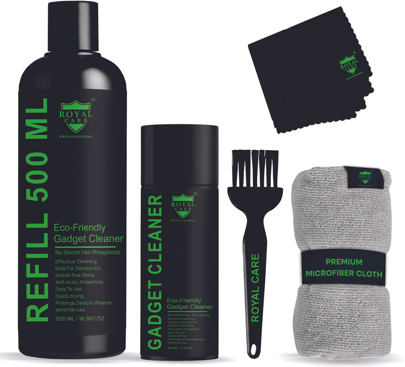 ROYAL CARE PROFFESSIONAL Gadget Cleaner Spray(500ml)+1 Pcs Microfiber Cloths + 1Pcs Cleaning Brush Set for Computers, Gaming, Laptops, Mobiles(Gentle & Effective Cleaning Solution)